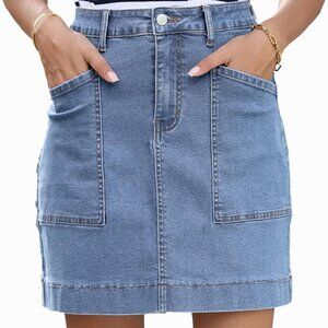Women's Jean Skirt High Waisted Stretch Casual Summer Zimbaplatinum Denim Skirt